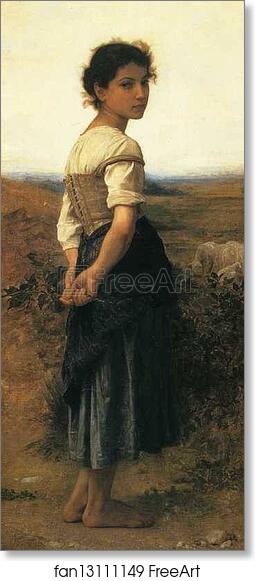 YOUNG WOMAN SHEPHERDESS GIRL WITH CANE PAINTING BOUGUEREAU ART REAL CANVAS PRINT